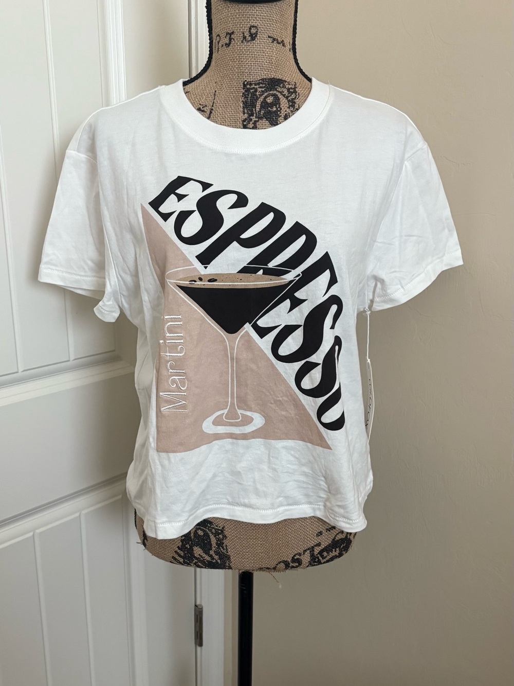 HTF Wildfox Espresso Martini Embroidered Jamie Cropped Tee